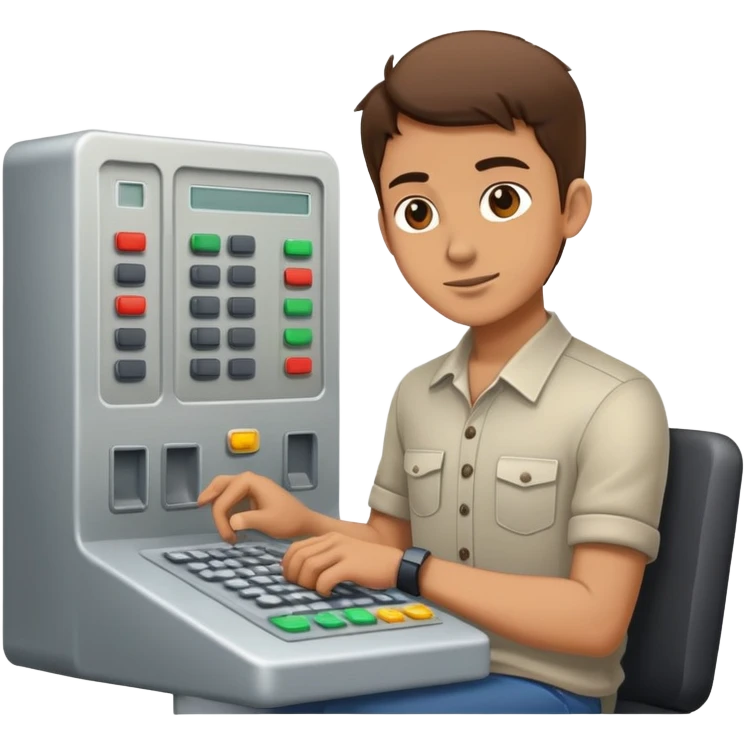 Programmer at a control panel pressing buttons emoji