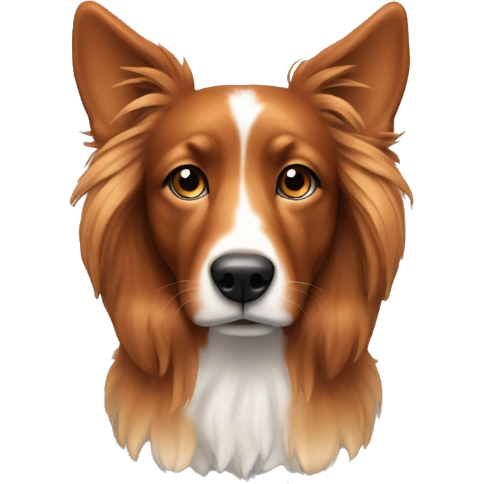 long haired copper dog with white belly and black spots on nose emoji