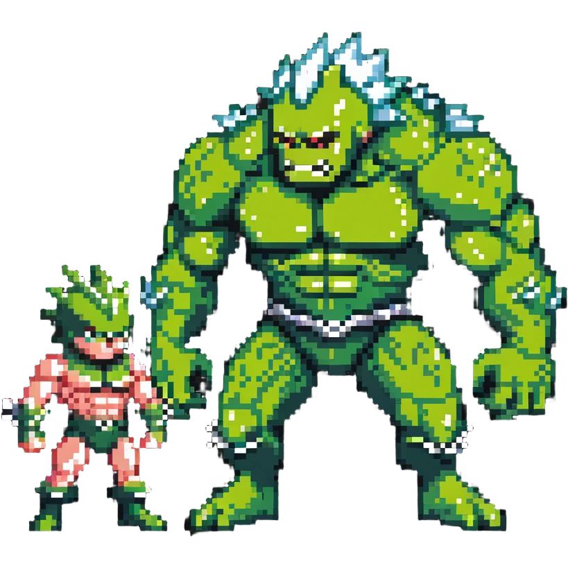 Hulk battling Abomination, muscular green hero versus spiky monster emoji