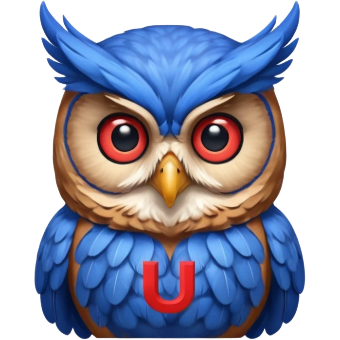 Quiero un búho con una camiseta azul y el medio que diga una u gigante y roja emoji