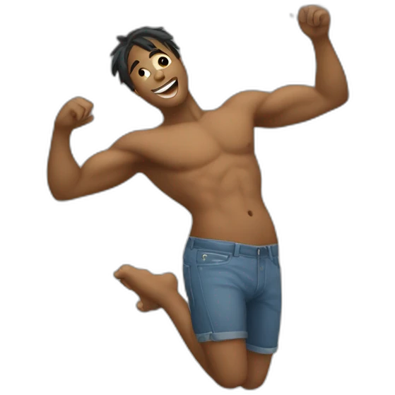 Shirtless guy dancing under raining money  emoji