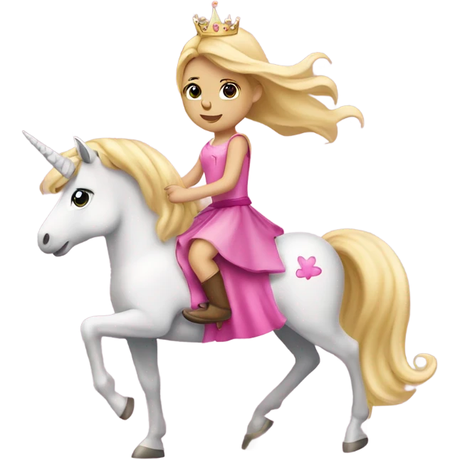 Blonde little girl in a princess skirt riding a pink unicorn  emoji