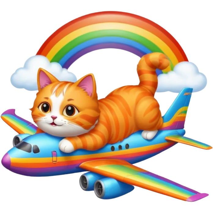 cat flying next to a rainbow airplane emoji