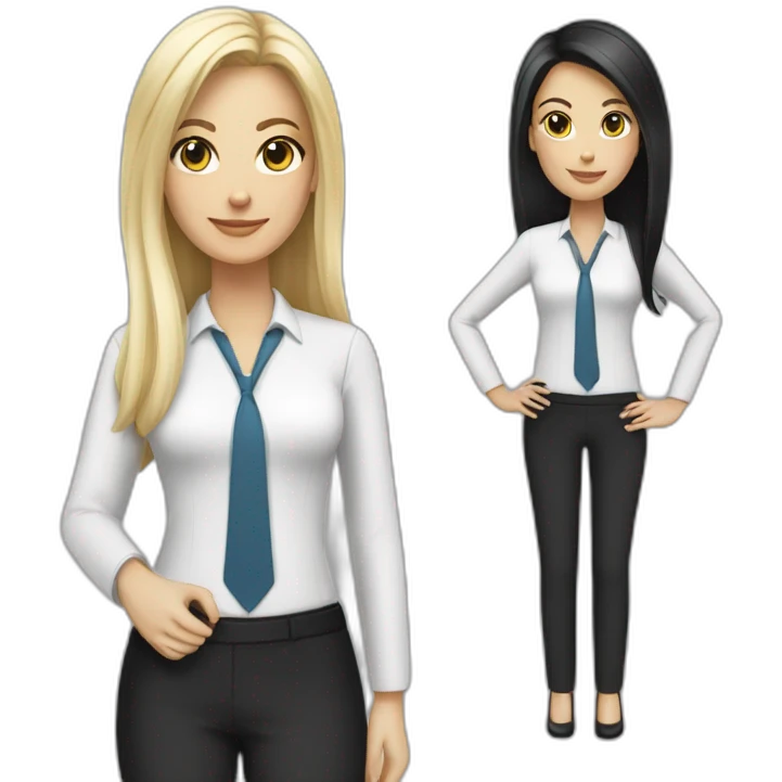 Two business girls, white, one tall girl with short black hair, one smaller girl with long dark blond hair emoji