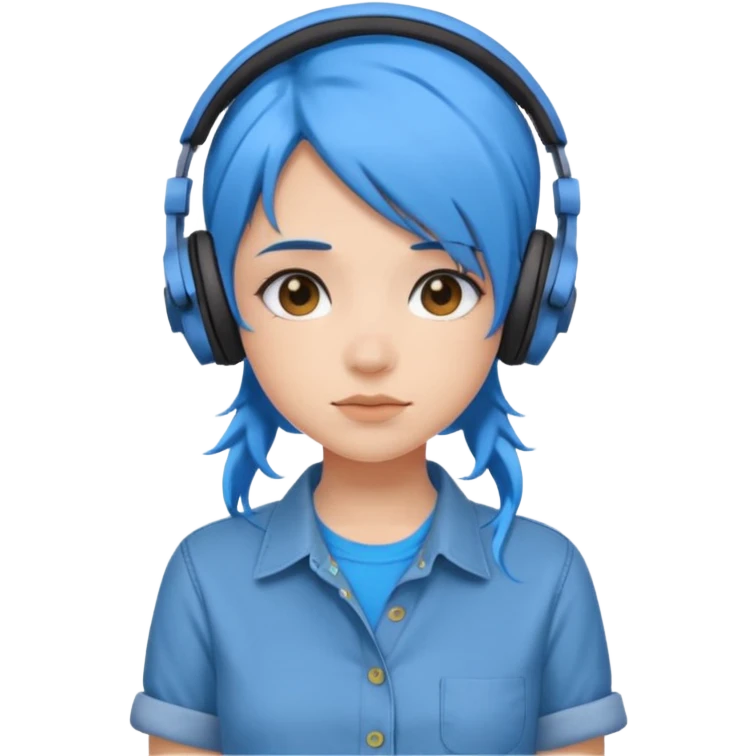 Cute Girl with blue hair and headphones with button up shirt emoji