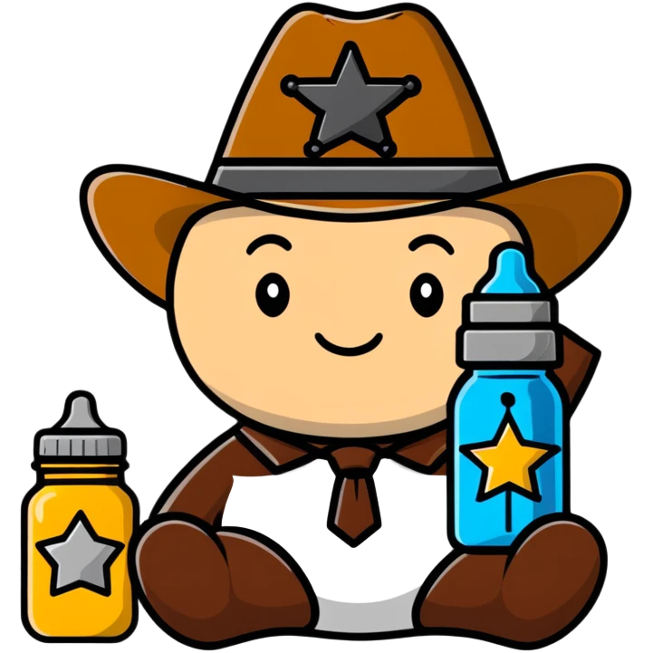 sheriff badge with star and baby feeding bottle in center emoji
