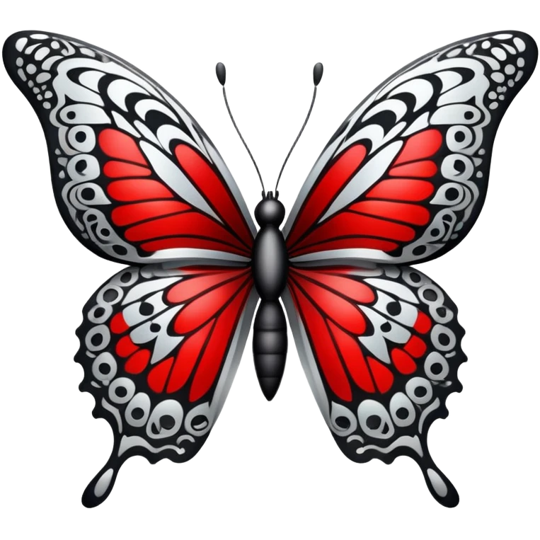 butterfly black and silver with intricate red and white patterns  emoji