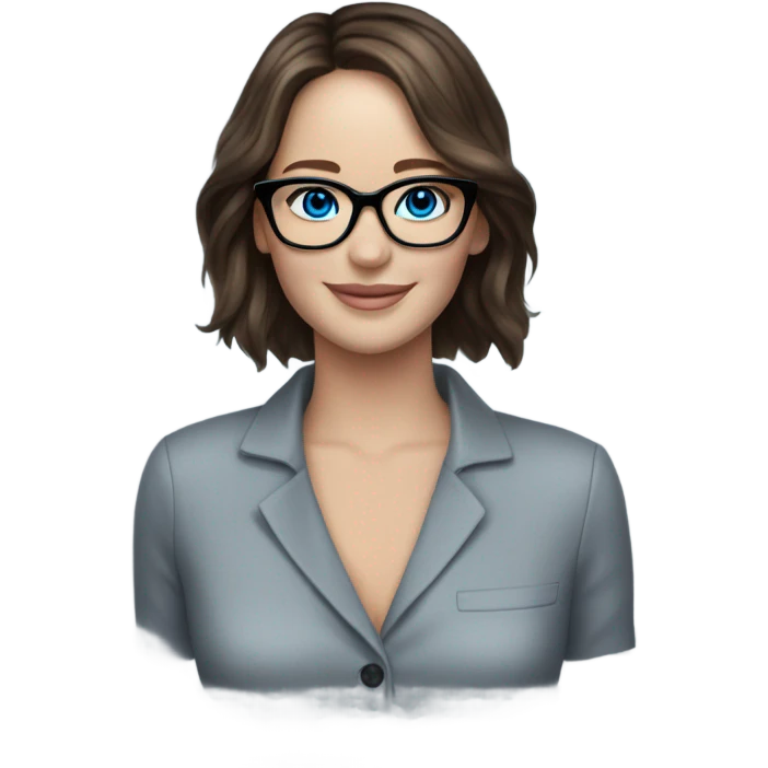 Brunette Jennifer Lawrence wearing black glasses and blue eyes happy  emoji