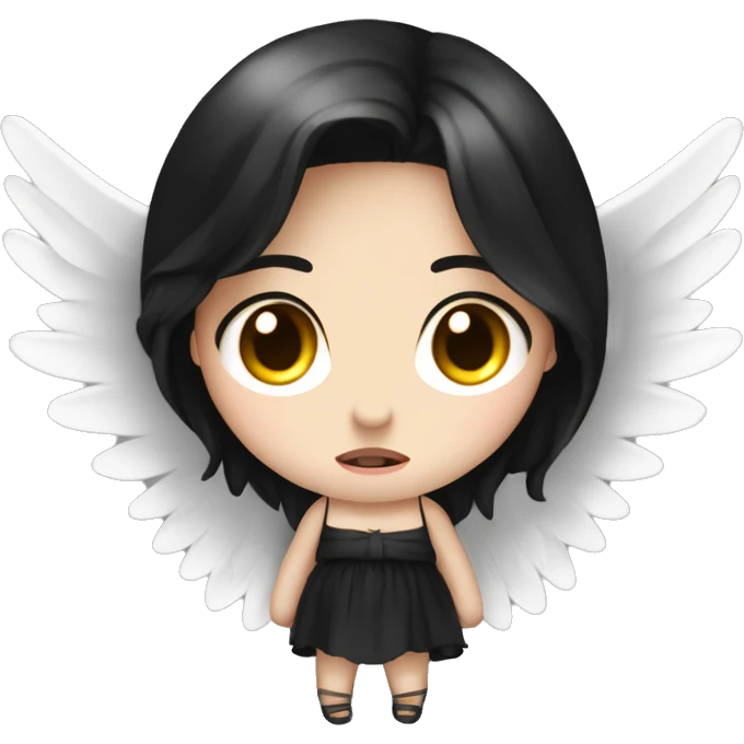 Crying tearing eyes pale skin black hair on the floor magical woman with angel wings  emoji
