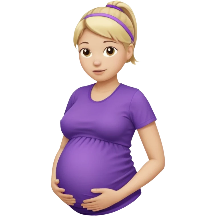 pregnant woman with purple shirt. Blond hair, light skin, pony tail. Only show abdomen neck and head. emoji