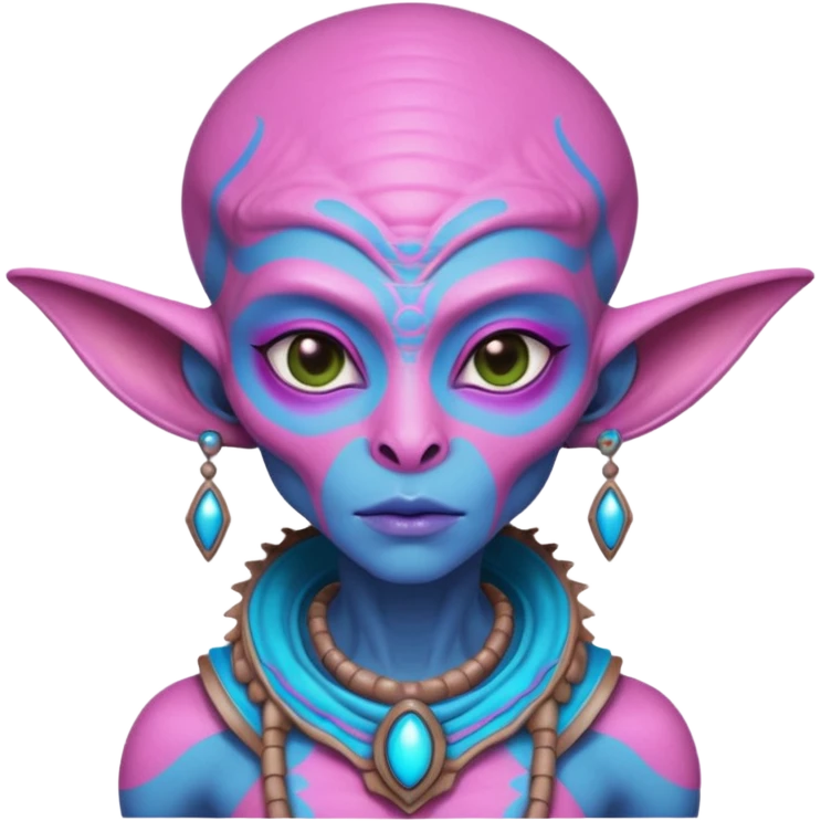 alien living in desert, dressed like a desert alien, pink/blue colorful, accessories, just face  emoji