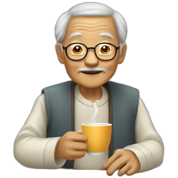 wise old man called jasmin mandaren who drinks tea with asian origin emoji
