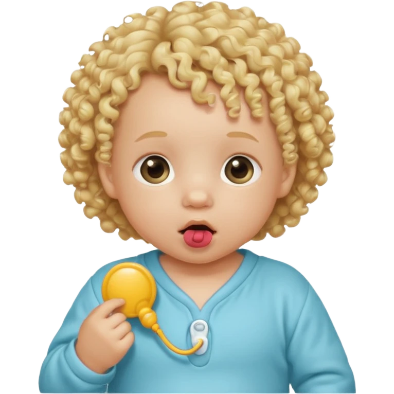 Blonde curly-haired baby, pacifier in mouth emoji