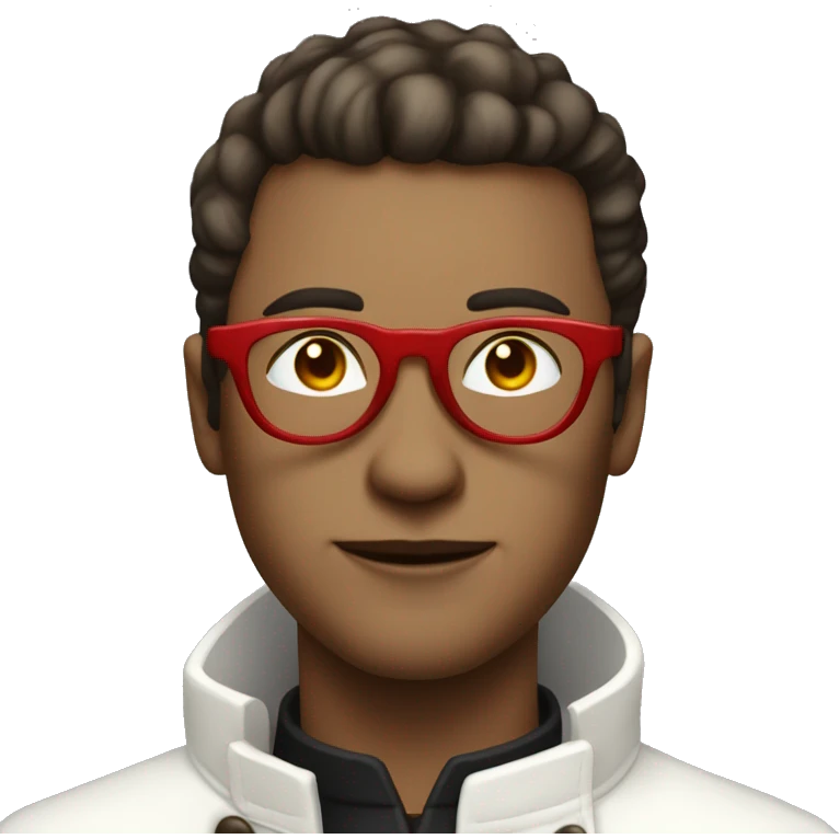 a short haired man with tinted red glasses in a white trench coat and is a alchemist emoji