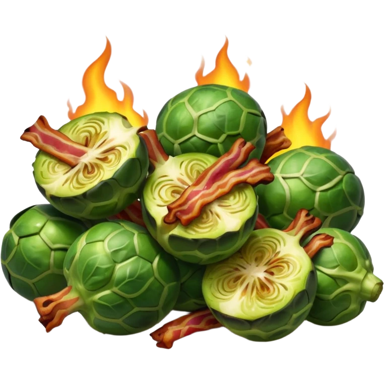 realistic charred brussel sprouts with bacon bits  emoji