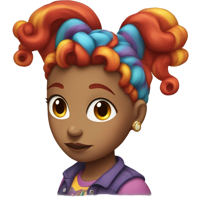 a white girl with long red curly hair in a pony tail with rainbow shirt being bad ass emoji