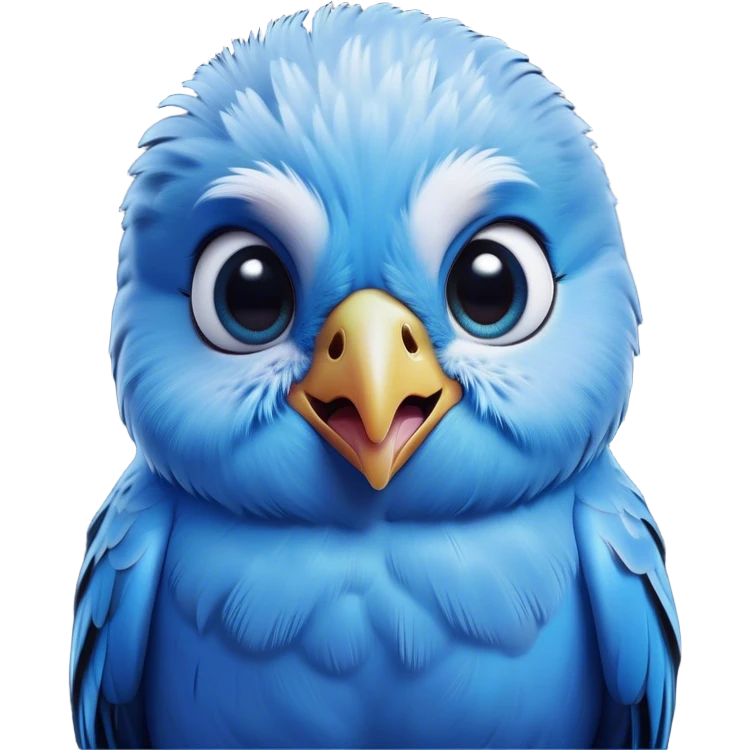Cinematic Comical Blue Budgie Portrait Emoji, Head tilted dramatically with an exaggeratedly amused expression, featuring a striking blue feathered fur with a glossy finish, wide, expressive dark eyes filled with playful disbelief, Simplified yet hilariously expressive features, highly detailed, glowing with a slightly sassy glow, high shine, dramatic yet playful, stylized with an air of cheeky mischief, bright and endearing, soft glowing outline, capturing the essence of a spirited and over-the-top budgie, so meme-worthy it feels like it could side-eye its way into internet fame instantly! emoji