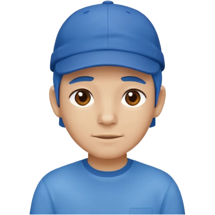This is a cartoon-style avatar wearing a blue cap and a matching blue shirt, with a neutral expression. emoji