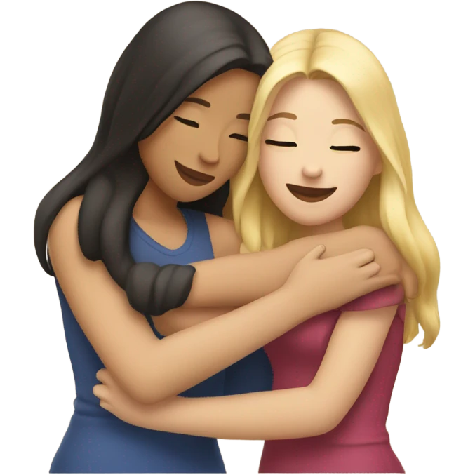 A blonde sister and a brunette sister together hugging emoji