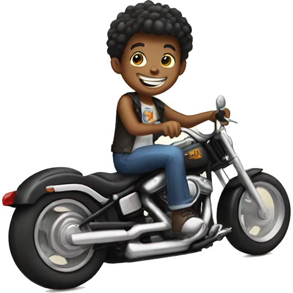 smiling boy on a Harley emoji