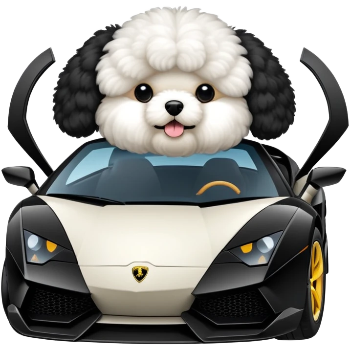 a black bichon in a lamborghini emoji