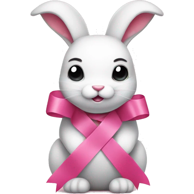 A cute but angry pink ribbon rabbit emoji
