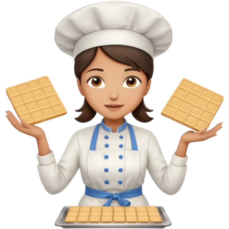 A brunette woman chef making big Square wafers  emoji