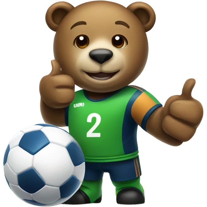 Bear playing as a soccer goalkeeper with a thumbs up  emoji