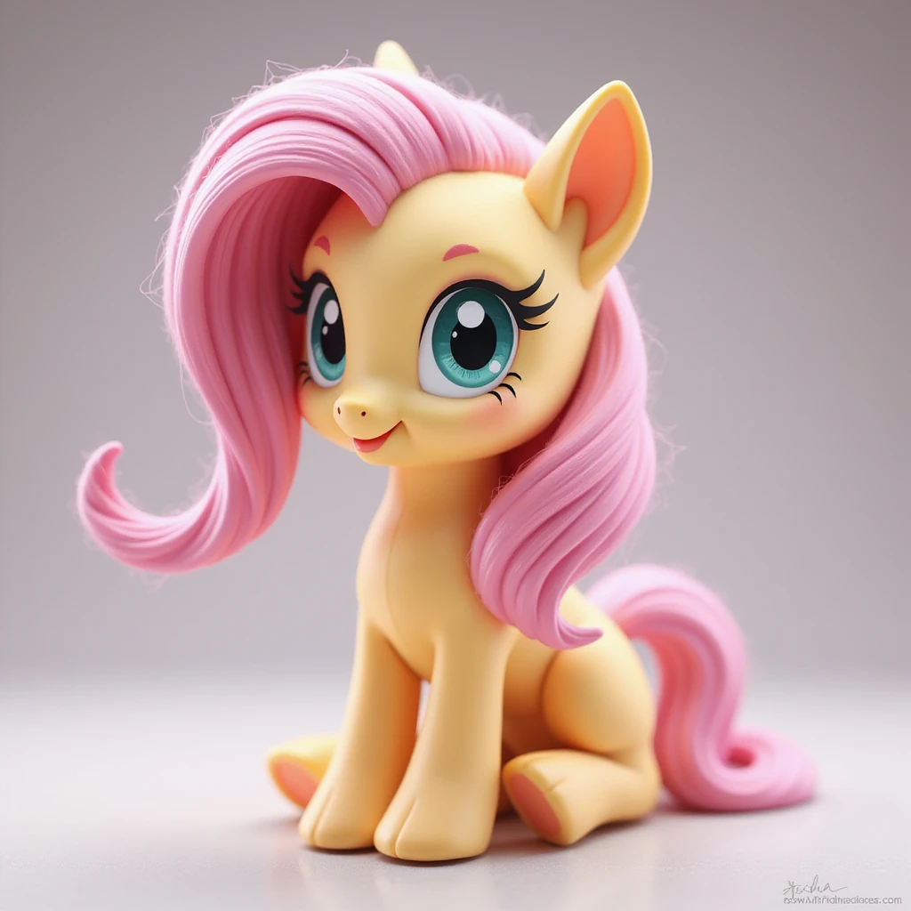 realistic style Fluttershy sitting and looking shy, no background, transparent emoji