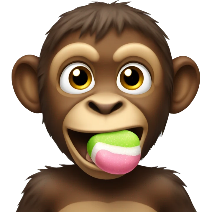 young brown monkey chewing gum emoji