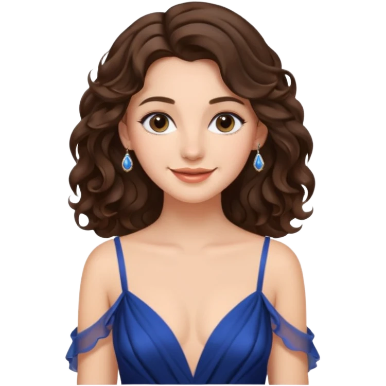 a beautiful brunette wavy flowy hair princess wearing a gown with elegant piercing and smile gently  emoji