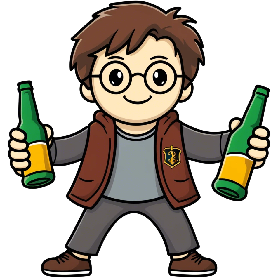 Realistic Harry Potter with bottles of beer emoji