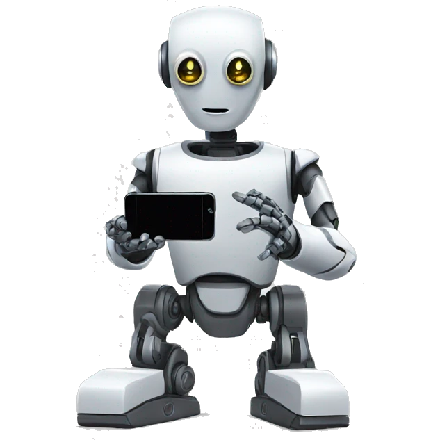 robot looking at his iphone emoji