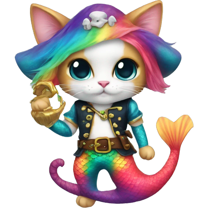 Rainbow mermaid kitty cat pirate emoji