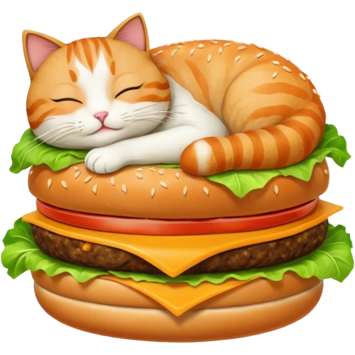 cat sleeping on the burger emoji