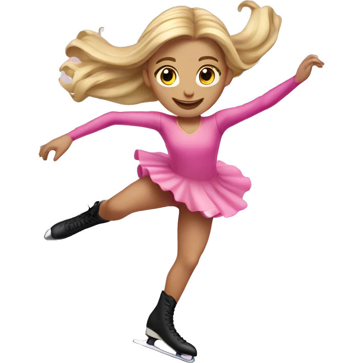 Figure skating girl with long hair blonde highlights and pink dress doing a jump emoji