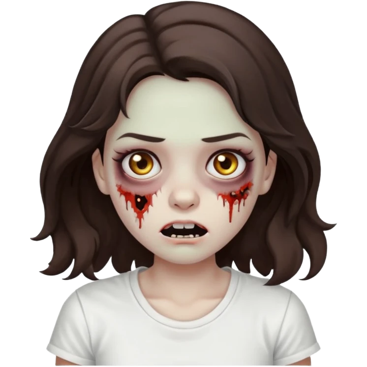 zombie girl who has wavy dark brown hair and a white t shirt emoji