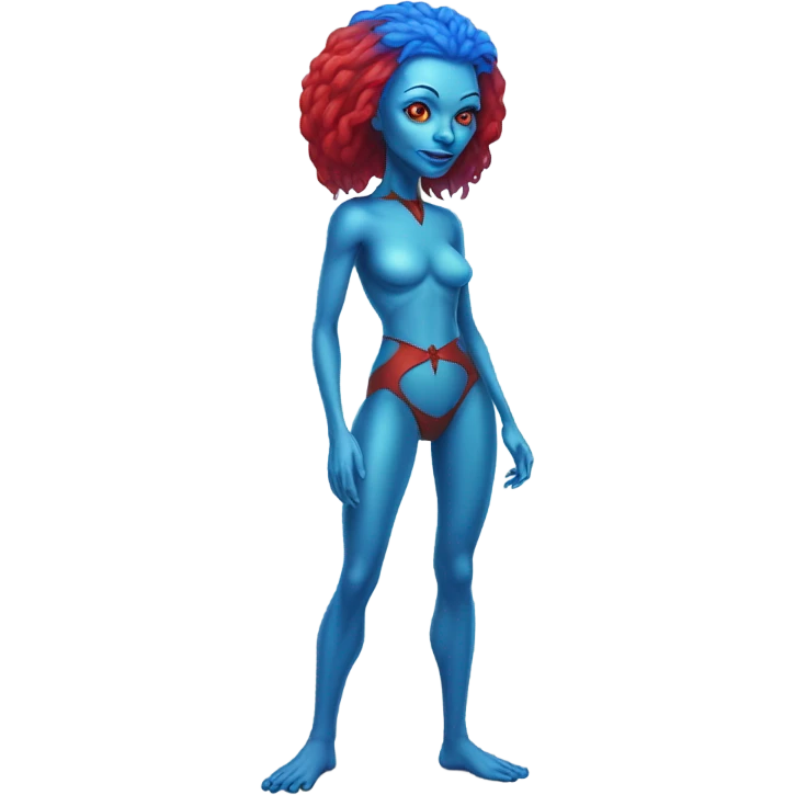 a red alien woman full body,blue hair emoji