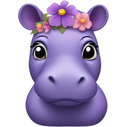 purple hippo with a flower on her head emoji
