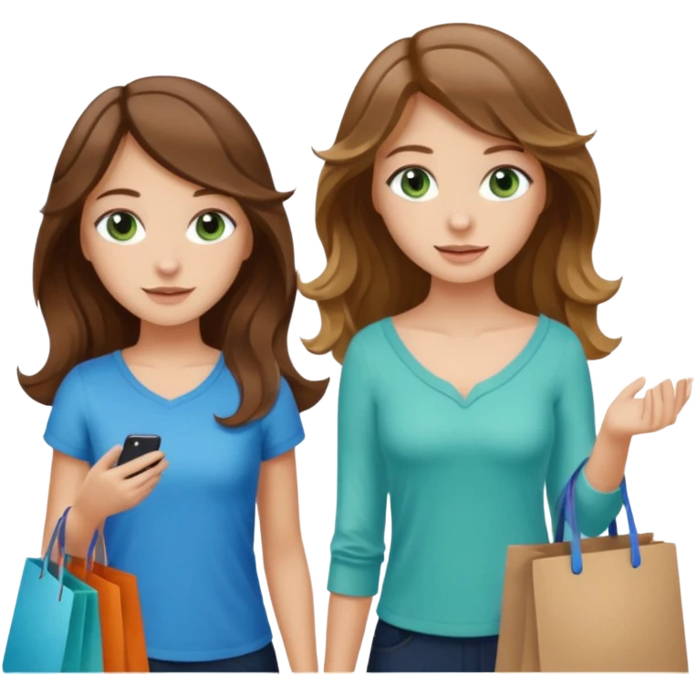 make me and my best friend togheter i have brown hair that falls on my shoulders and BROWN eyes and she has really long wavy brown hair with a little blonde and green/blue eyes we are shopping and i have BROWN eyes and i am taller than her emoji