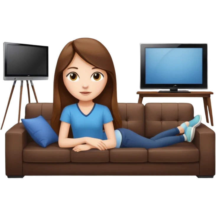 beautiful girl with long brown hair constructing new lounge room area with flat screen tv and couch emoji