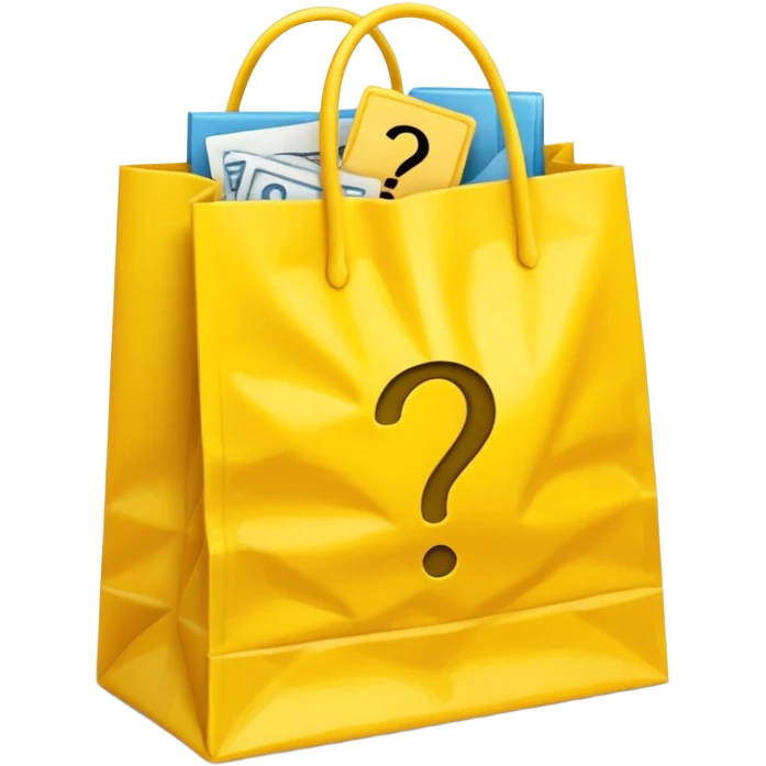 yellow goodiebag with questions mark boxes stuffed in it emoji