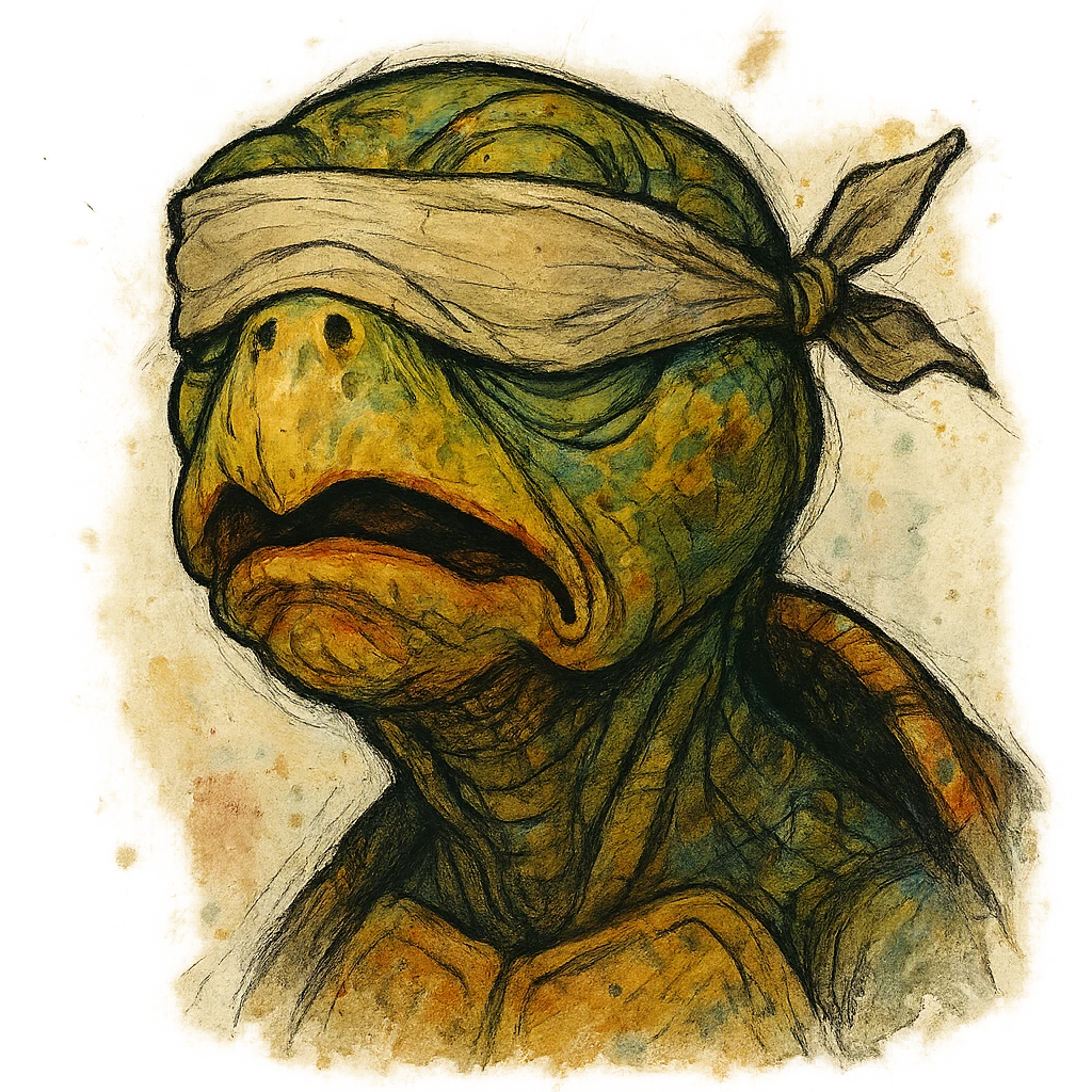 blind turtle face, expressive, creative style, imaginative, unique artistic interpretation, visually distinctive emoji