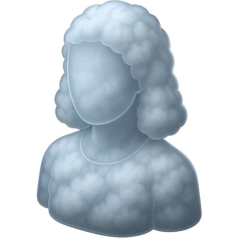 faceless person, frontal view, made of white fluffy clouds, shoulder length, no shadows, matte glass style emoji
