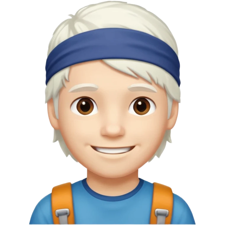 young climber boy with white hair and headband emoji