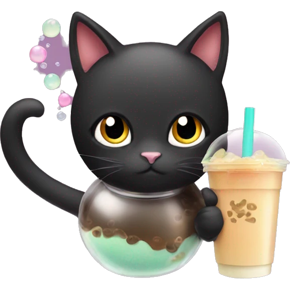 Black cat drinking bubble tea emoji
