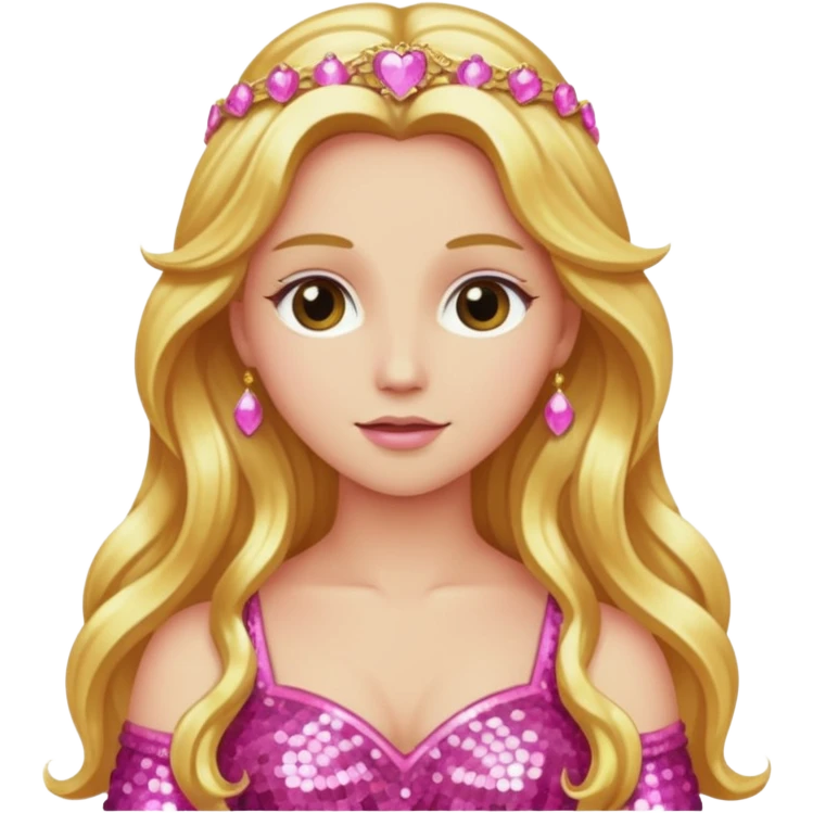 Venus, Goddess of Love with long golden blonde hair, pink sequin outfit emoji