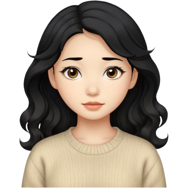 Beautiful girl,Black hair, wavy long hair,Black eyes,Chinese, beige sweater  emoji