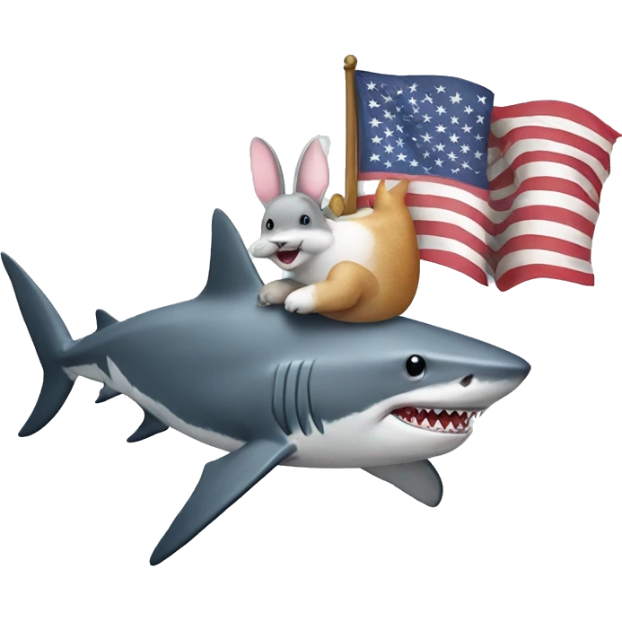 a shark with a rabbit riding on top of him with an American flag emoji
