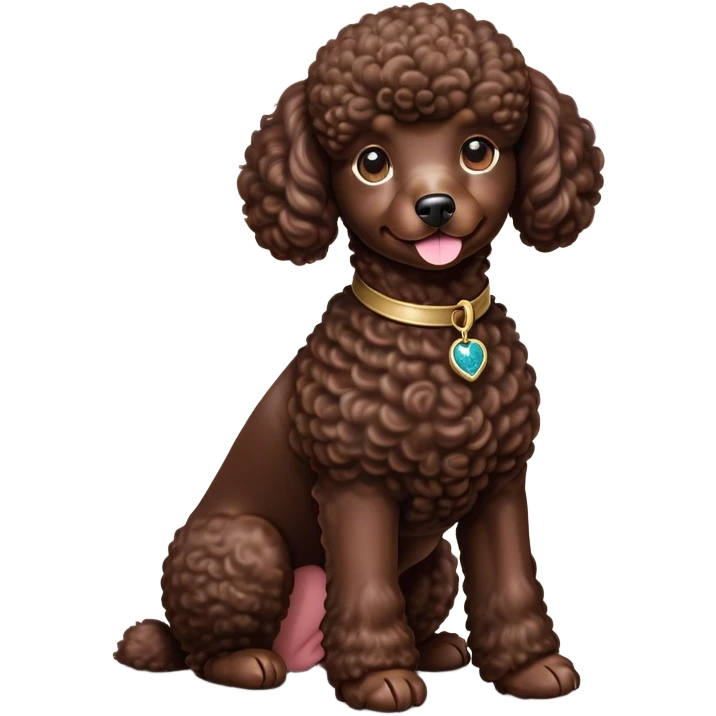 Cinematic Noble Chocolate Poodle Portrait Emoji, Poised and regal, with a refined, elegant build and a meticulously groomed, curly chocolate Fur, deep-set soulful brown eyes, Simplified yet sharp and sophisticated features, highly detailed, glowing with a soft, dignified glow, high shine, intelligent and graceful, stylized with an air of sophistication, focused and attentive, soft glowing outline, capturing the essence of a watchful and confident companion, so majestic it feels as though it could prance out of the screen with effortless authority! emoji
